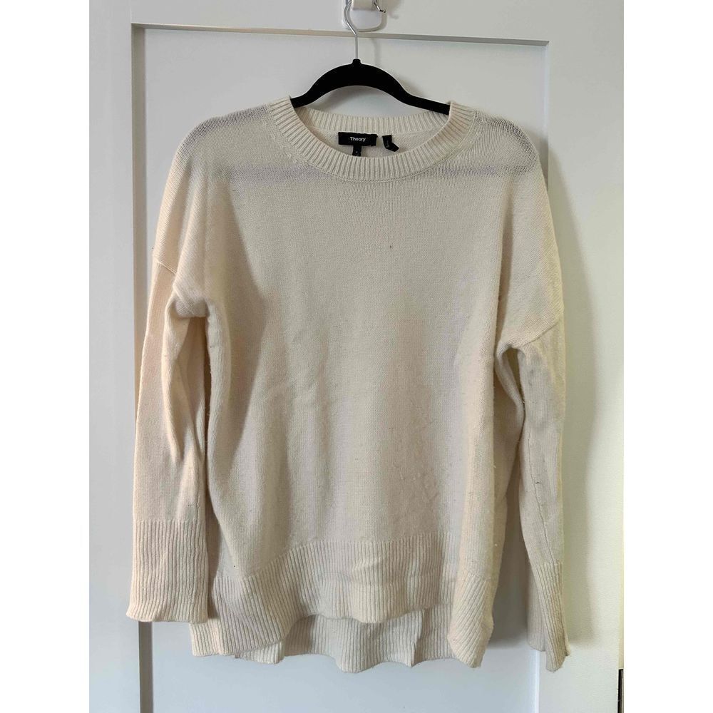 Theory Women Soft Cashmere Sweater Size Small Ivory Crew Neck
